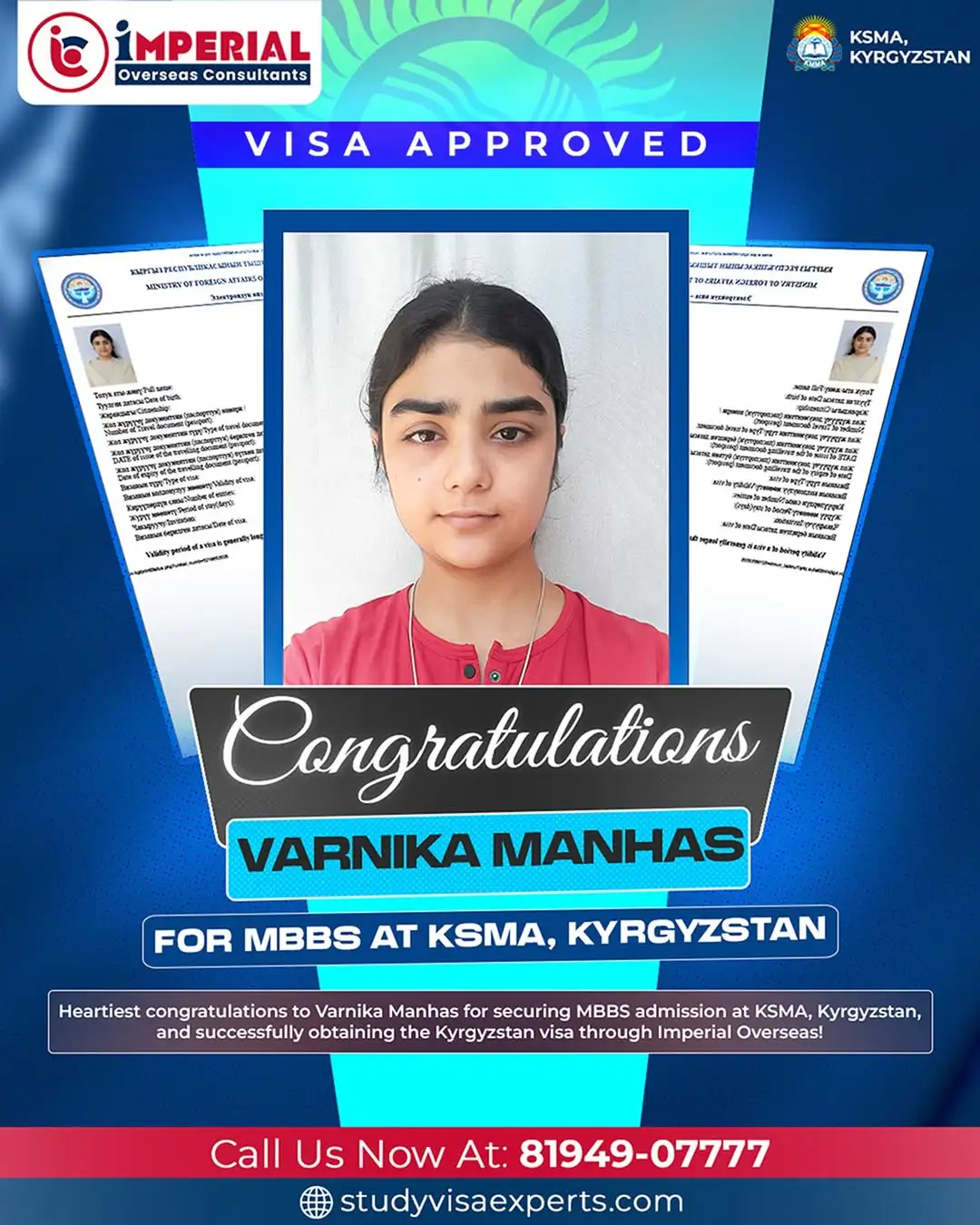 Varnika Manhas - Visa Approved for Kyrgyzstan