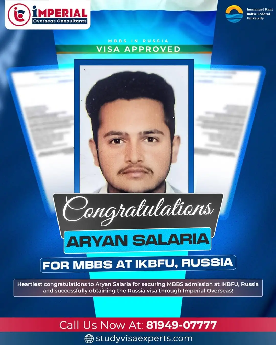 Aryan Salaria - Visa Approved for Russia