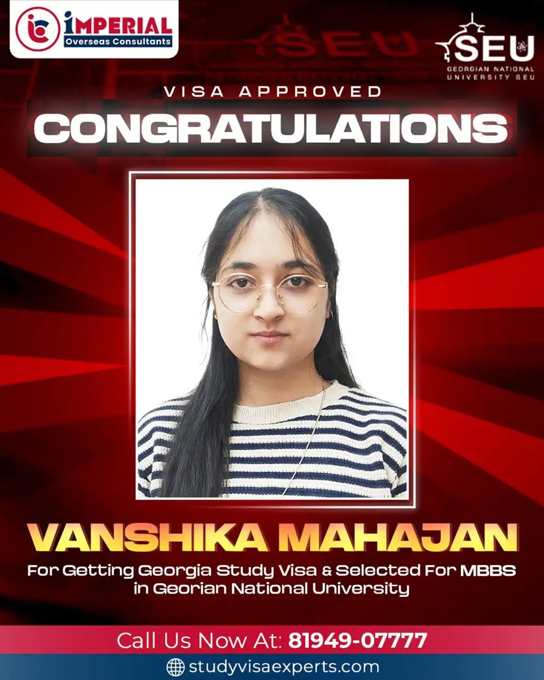 Vanshika Mahajan - Visa Approved for Georgia
