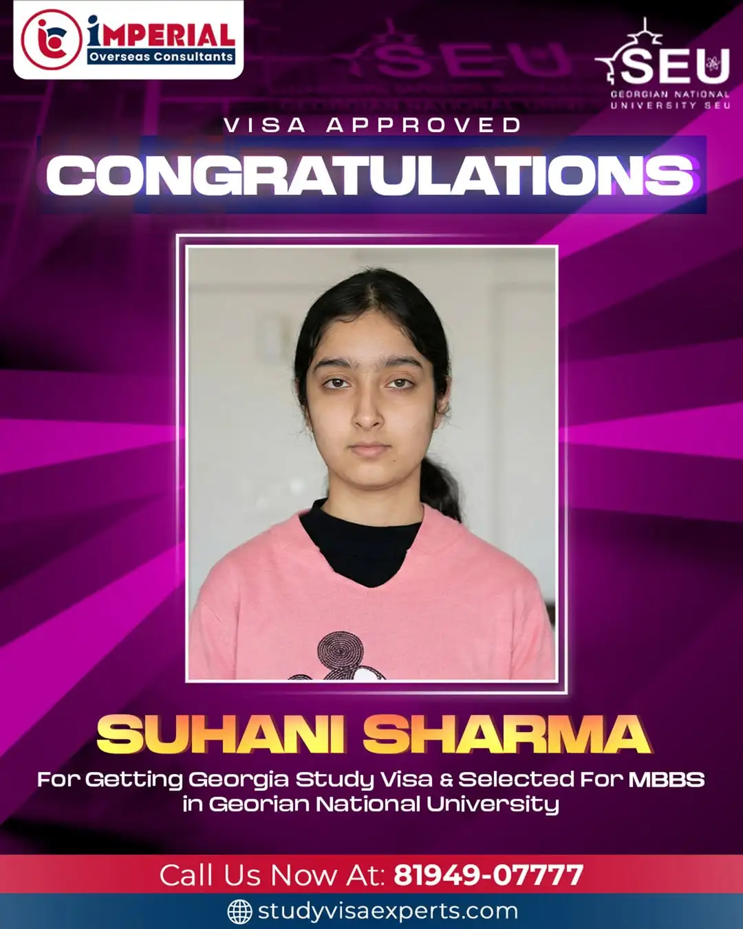 Suhani Sharma - Visa Approved for Georgia